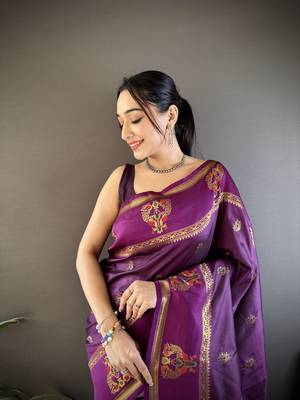 wine silk blend meenakari zari weaving paithani saree 3