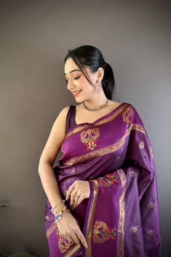 wine silk blend meenakari zari weaving paithani saree