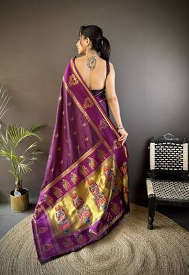 wine silk blend meenakari zari weaving paithani saree 4