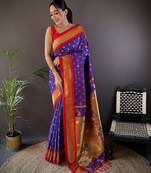 purple silk blend butti zari weaving kanchipuram saree