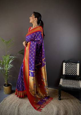 purple silk blend butti zari weaving kanchipuram saree 2