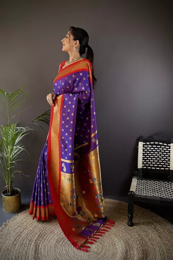 purple silk blend butti zari weaving kanchipuram saree