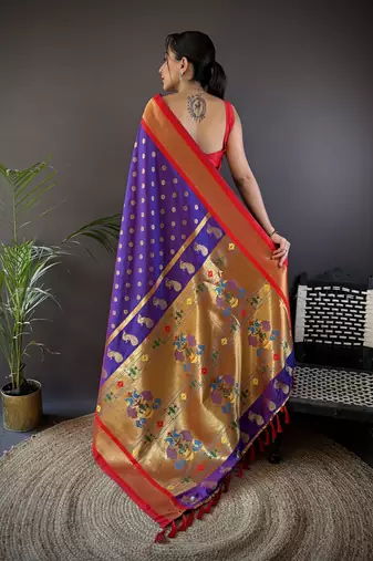 purple silk blend butti zari weaving kanchipuram saree