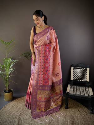 light pink silk blend small butti zari weaving banarasi saree 1
