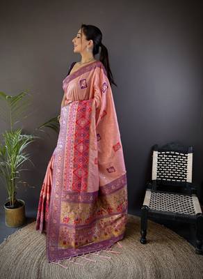 light pink silk blend small butti zari weaving banarasi saree 2