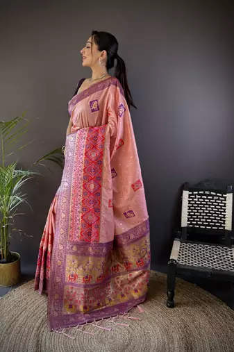 light pink silk blend small butti zari weaving banarasi saree