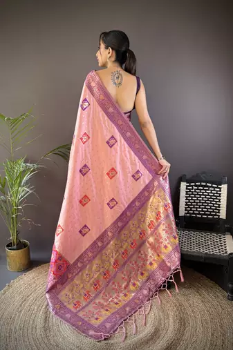 light pink silk blend small butti zari weaving banarasi saree