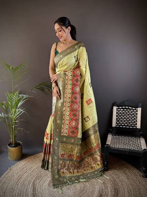 light green silk blend small butti zari weaving banarasi saree 1