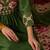 Women green silk blend solid embroidered straight kurta trouser and dupatta