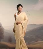 ivory handloom cotton brocade saree with tassels