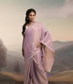 lavender handloom cotton brocade saree with tassels