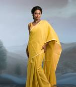 lime green handloom cotton brocade saree with tassels