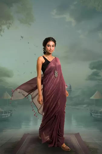 burgundy handloom mul cotton saree with zari stripes