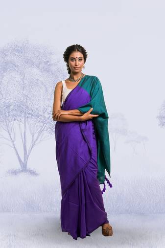 purple handloom cotton acrylic saree