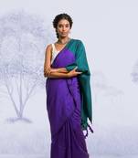 purple handloom cotton acrylic saree