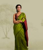 olive green handloom cotton acrylic saree