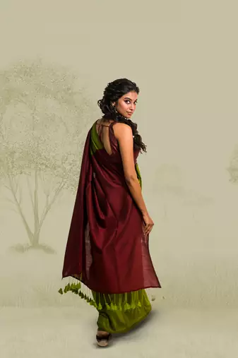 olive green handloom cotton acrylic saree