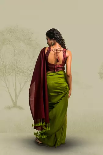 olive green handloom cotton acrylic saree
