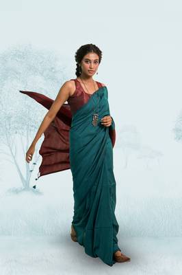 bottle green handloom cotton acrylic saree 2