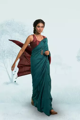 bottle green handloom cotton acrylic saree