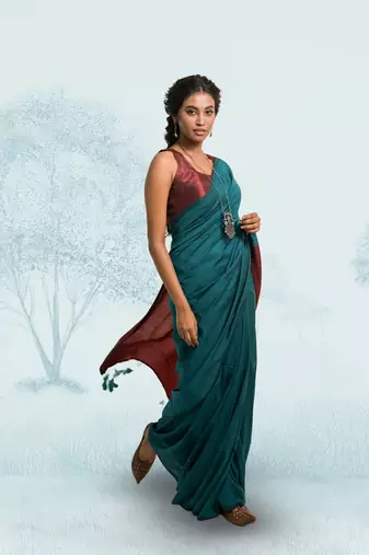 bottle green handloom cotton acrylic saree