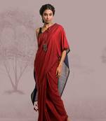 red handloom cotton acrylic saree