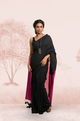 black handloom cotton acrylic saree 1