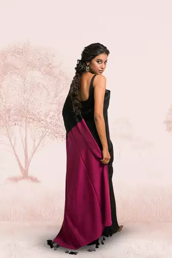 black handloom cotton acrylic saree