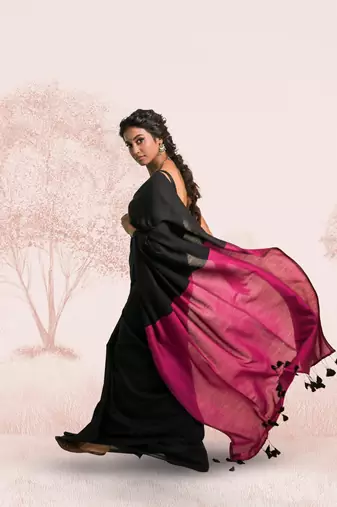 black handloom cotton acrylic saree