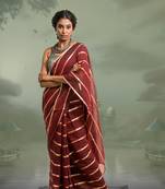 maroon handloom mul cotton saree with zari stripes
