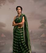 green handloom mul cotton saree with zari stripes