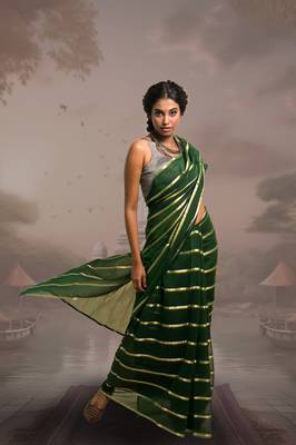 green handloom mul cotton saree with zari stripes 4