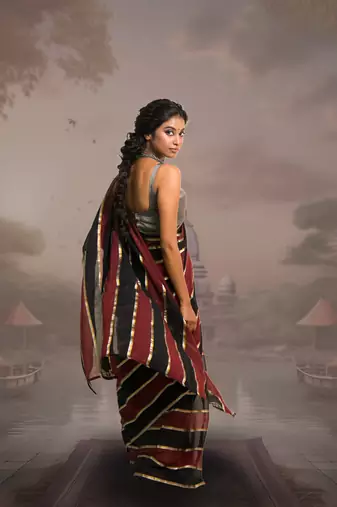 maroon and black handloom mul cotton saree with zari stripes