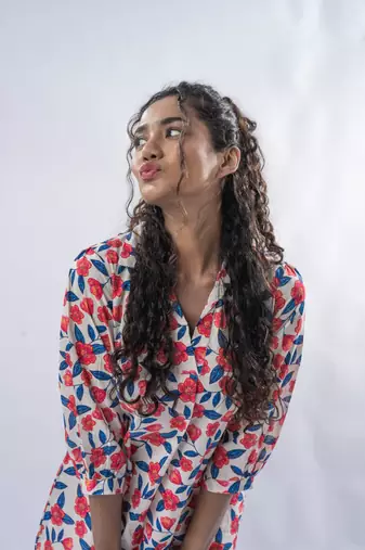 Off white printed cotton floral top