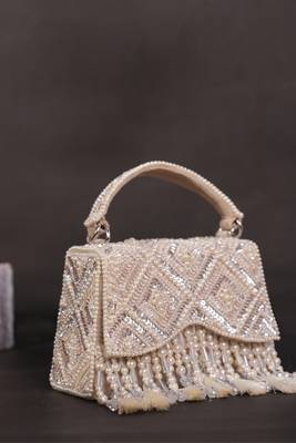 Elara ivory suede embellished box bag 1