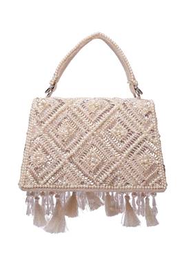 Elara ivory suede embellished box bag 2