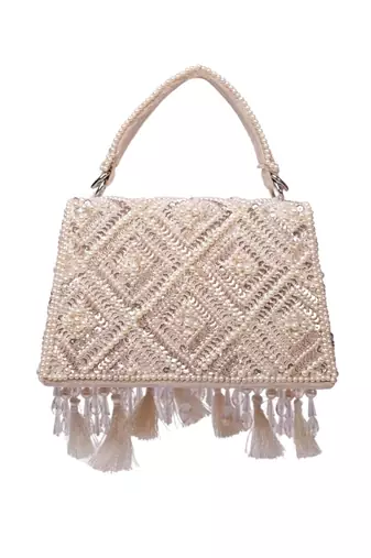 Elara ivory suede embellished box bag