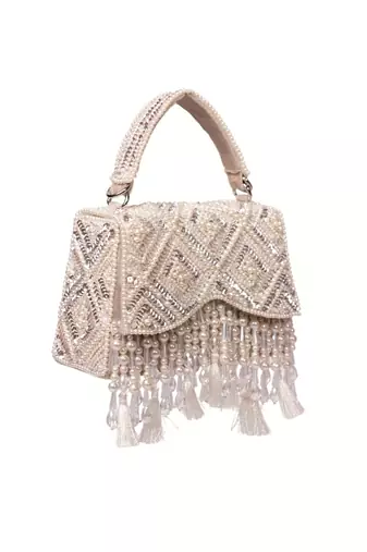 Elara ivory suede embellished box bag