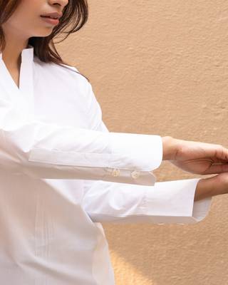 White cotton solid mandarin collar top 3
