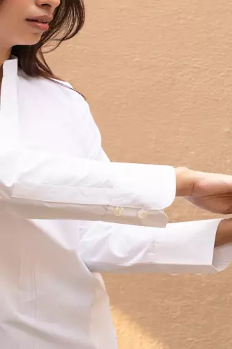 White cotton solid mandarin collar top