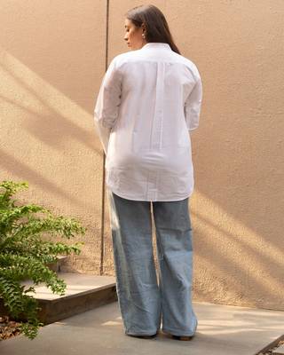 White cotton solid mandarin collar top 4