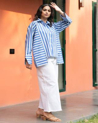 powder blue cotton oversized striped shirt 2