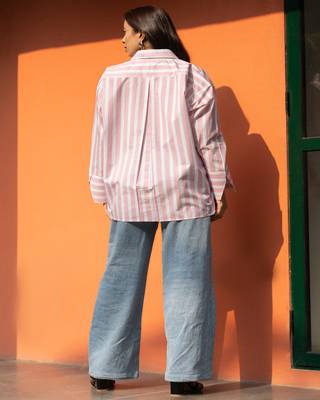 Baby pink cotton oversized striped shirt 4