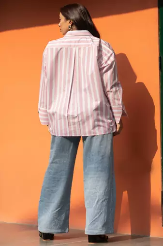 Baby pink cotton oversized striped shirt