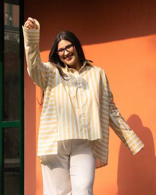yellow cotton oversized striped shirt 1