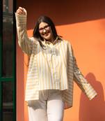 yellow cotton oversized striped shirt