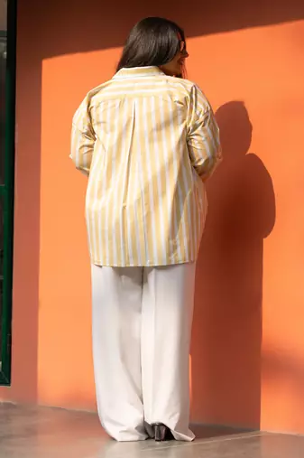 yellow cotton oversized striped shirt