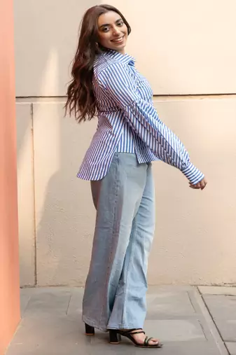 Powder blue striped cotton shirt