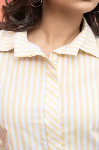 yellow striped crafted cotton shirt