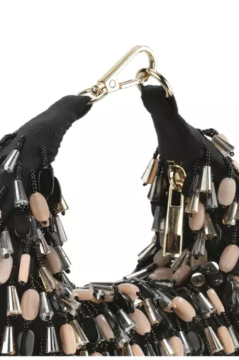 Nano stone black hand bag with beeds work